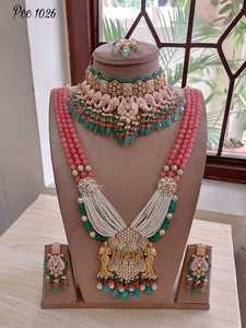 Lubing-boucles d'oreilles fantaisie, ensemble complet ras de cou, longues manches, fantaisie, vrai Kundan, création M - Product Image 3