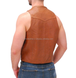 Chaleco de Cuero Genuino para Hombre, Estilo Motero, Vaquero, Occidental, Vintage, Sin Mangas, Cómodo - Product Image 5