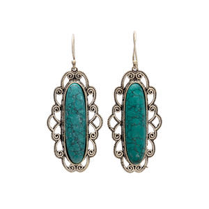 Boucles d'oreilles turquoises en laiton argenté de forme ovale, bijoux en vogue - Product Image 1