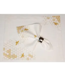 Embroidered bee placemat & napkin set hand embroidery tablemat