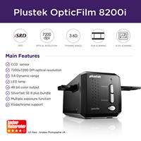 Plustek OpticFilm 8200i SE, película de 35mm y escáner de deslizamiento Salida de 7200 dpi/48 bits Eliminación de polvo/arañazos por infrarrojos integrados