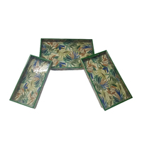 Plateau de rangement rectangulaire en bois, ensemble de 3, plateau décoratif en bois de manga, fait à la main, impression botanique, offre spéciale