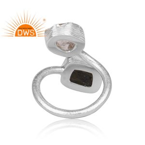Anillo trenzado de piedras preciosas de diamante Herkimer y moldavita en bruto Natural de plata de ley fina, joyería para mujer, regalo para ella - Product Image 5