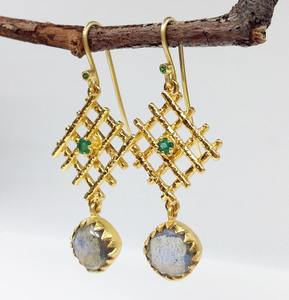 Pendientes de plata de ley 925 con topacio azul y turmalina, pendientes con gema de piedra lunar, chapado en oro y plata - Product Image 4