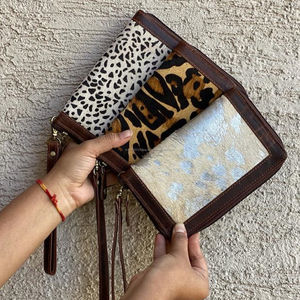 Wristlet Leather <b>Wallet</b> Cowhide Fur Leather Clutch Women Purse Hair on Leather Clutch - Product Image 2