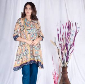 Kurti Masoori MP-A075 pour femmes pakistanaises et indiennes, style Anrakha, broderie au fil sur tissu lawn, impression numérique de haute qualité, service OEM - Product Image 1
