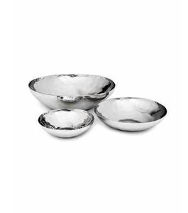 Frutero de metal moderno martillado en plata con forma redonda de trabajo elegante, cuenco para servir con soporte de metal dorado - Product Image 3