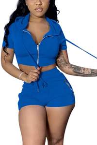 Conjunto de Top corto de manga corta con capucha para mujer, cómodo, 100% poliéster, transpirable - Product Image 6