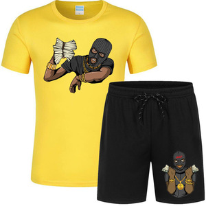 Conjunto de ropa deportiva de verano para hombre, transpirable, antiolor, de secado rápido, 100% algodón, marca personalizada, estampado, camiseta de manga corta, pantalones cortos, Hip Hop - Product Image 6