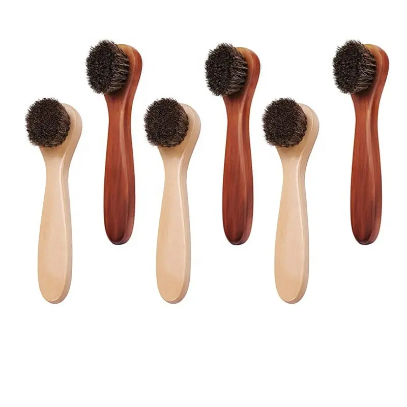 Professional Manufacturer Long Handle Remove Dust Wood Soft Shoe Cleaning Brush Horsehair Cleaning Polishing shoe brush