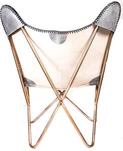 Chaise papillon en cuir véritable avec cadre en métal Chaise papillon de maison - Product Image 2