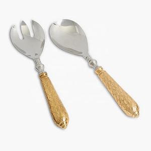 Serveurs à salade décoratifs en métal manche en maïs doré ensemble de service à salade en acier inoxydable têtes polies argentées ensembles de couverts - Product Image 1