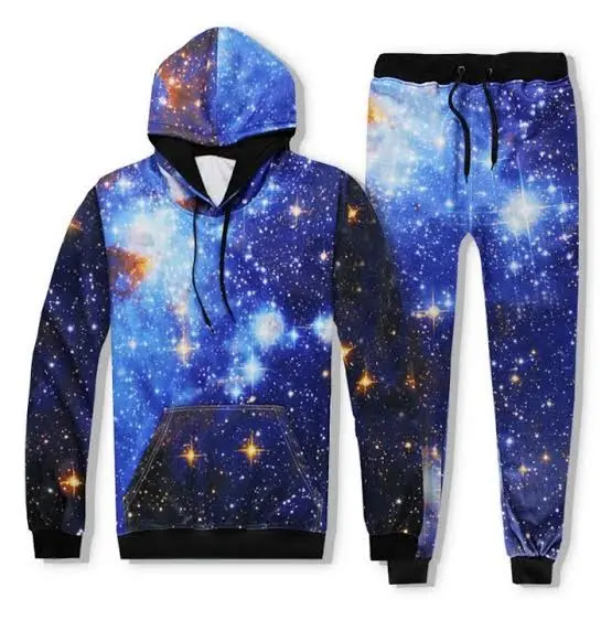 ผู้ชายผู้หญิง Joggers กางเกง Hoodie Galaxy 3D Hoodies Starry Sky พิมพ์ Hooded เสื้อเหงื่อ Unisex Track ชุดชุดชุด Sweatpants