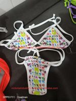 Conjunto de sujetador acolchado sin costuras para mujer, estilo bikini con cuello en V, lencería sexy con estampado personalizado, estilo veraniego para el día a día, talla grande, sin aros 3D
