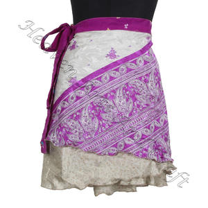 2023 Sale Indian Silk Printed Handmade Wrap Mini <b>Skirt</b> Women Wear Vintage Silk Sari <b>Short</b> Length Wrap Around Mini <b>Skirt</b> 2 Layer - Product Image 5