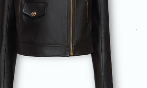 Veste de moto pour femme en cuir d'agneau véritable noir de haute qualité avec fermeture éclair, imprimée, imperméable et respirante - Product Image 2
