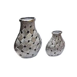 Jarrón de mesa de aluminio fundido de alta calidad, florero moderno con estilo de tejido de ratán para decoración del hogar - Product Image 1