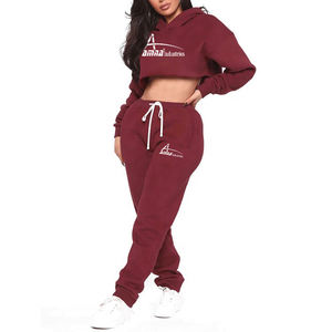 Jogger-Conjunto de Sudadera con capucha corta para mujer, ropa informal, con diseño de sublimación y mangas completas - Product Image 1