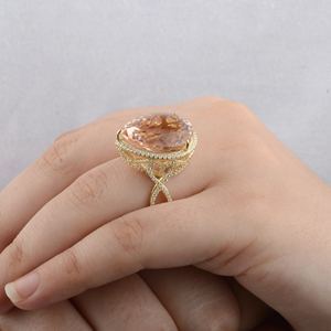 14พันของแข็งสีเหลืองทองแท้ Morganite และเพชรแหวนหมั้นแต่งงานขายส่งเครื่องประดับ - Product Image 4