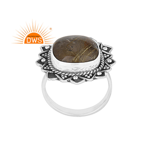 Anillo de Piedra Preciosa de Rutilo Dorado Natural, Anillo Grueso Antiguo de Plata de Ley 925 de la India, Fabricante de Joyería, Colección Clásica - Product Image 1