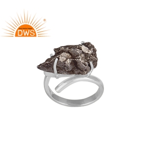 Juego de puntas de meteorito de corte rugoso, Gema fina de Plata de Ley 925, anillo clásico de plata fina, fabricante de joyería - Product Image 1