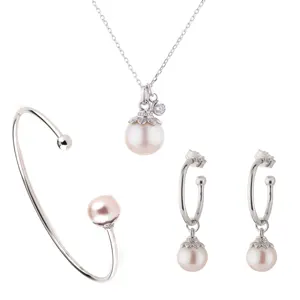 925 Sterling Silver Jewelry Set Natural White Button Freshwater Pearl Earrings Sets For Women Jewellery Set Bridal