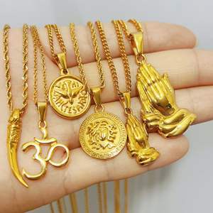 Pendentif en acier inoxydable avec compas délicat, colombe du Saint-Esprit, médaille de la Justice, balance, balance de la Justice, croix biblique, prière du Seigneur, main de Hamsa - Product Image 4