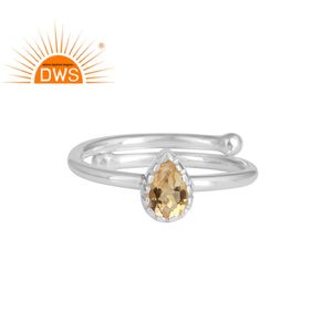 ลูกแพร์ธรรมชาติตัดซิทรินแหวนพลอยเครื่องประดับผู้ค้าส่ง925ปรับแหวนเงินผู้ผลิตเครื่องประดับ - Product Image 1
