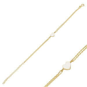 Pulsera de corazón de esmalte blanco minimalista, joyería de plata de ley 925 hecha a mano, venta al por mayor - Product Image 1