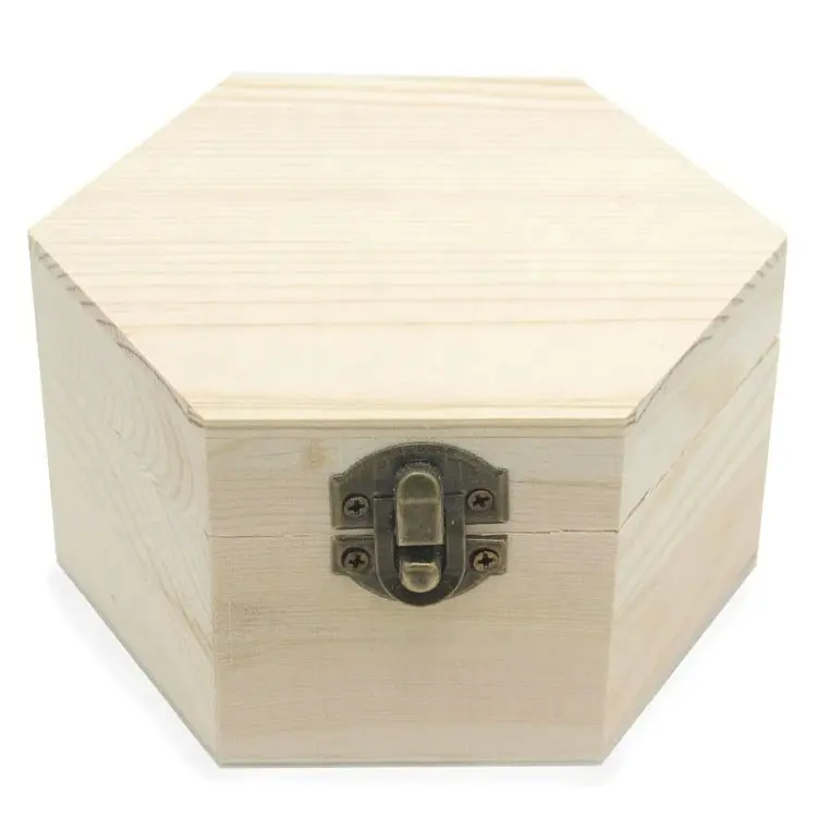 펜타곤 모양 자연 색상 수제 단단한 나무 보석 상자 미완성