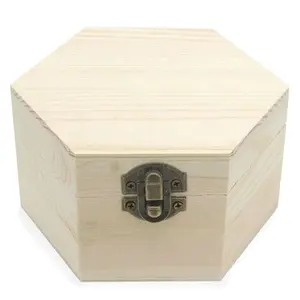 Pentagon shape natural color handmade solid wood jewelry boxes unfinished