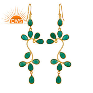 Natural Green <b>Onyx</b> Gemstone Dangle <b>Earring</b> Silver Jewelry Gold Plated Sterling Silver Drop <b>Earrings</b> Manufacturer Jewelry - Product Image 1