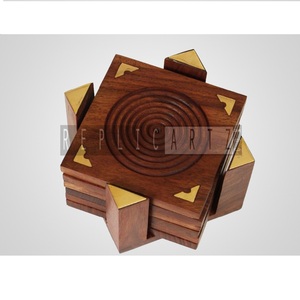 100% Rosewood & Brass Antique Tea <b>Coaster</b> Set Handmade Wooden <b>Drink</b> <b>Coasters</b> for Coffee Tea Dining Table Office Desk Home Decor - Product Image 1
