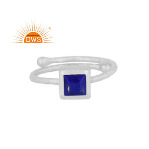 Bague de pierre précieuse Lapis Lazuli naturelle, anneau de fiançailles, vente en gros, en argent et bleu, 1 pièce - Product Image 1