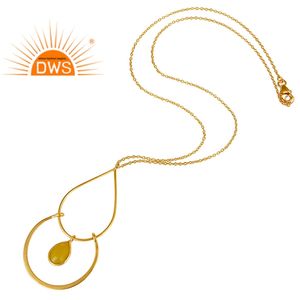 Collier en calcédoine jaune naturelle, chaîne stylée en or plaqué argent indien, fait à la main - Product Image 3
