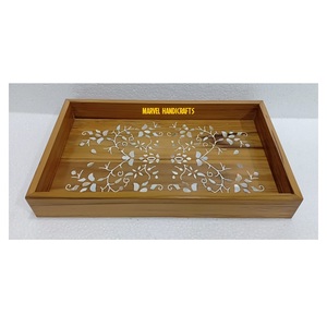 Bandeja de Servir de Madera con Incrustaciones de Madreperla |   Decoración Artesanal para Eid y Ramadán |   Bandeja de Cocina de Lujo |   Bandeja de Regalo Decorativa Árabe para el Hogar - Product Image 1