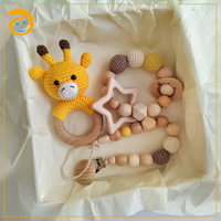Amigurumi Éléphant crochet dentition hochets attache tétine en bois jouets sensoriels d'autisme