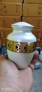 BRASS WHITE WITH GOLDEN PET PAW ENGRAVED CREMATION URN <b>FUNERAL</b> <b>SUPPLIES</b> Brassworld India - Product Image 2