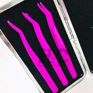 Pinzas púrpura nuevas, pinzas aplicadoras de extensión de pestañas de acero inoxidable dorado personalizado, herramienta de pestañas con logotipo privado sostenible de visón - Product Image 3