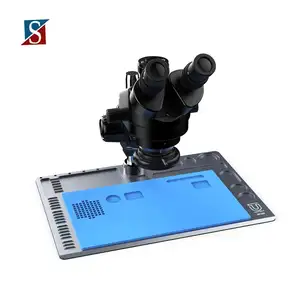 Microscopio Stereo trinoculare 0,5x CTV e Base in lega di alluminio con cuscinetto in Silicone Microscopio zoom sincrono per riparazione Mobile