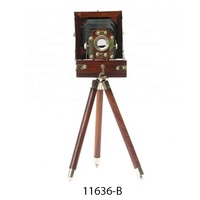 Appareil photo vintage en bois avec trépied et projecteur de cinéma rétro vintage noir avec support pour objet de décoration