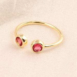 Vente en gros nouvelle collection minimaliste plaqué or double rubis quartz réglable ouvert empilable déclaration bague perle de mariage - Product Image 5