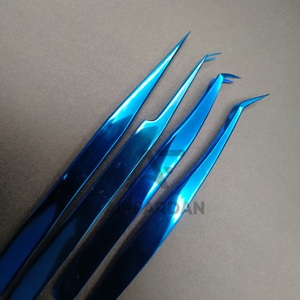 Pinzas con Logotipo Personalizado para Extensión de Pestañas, Color Azul Plasma, Acero Inoxidable Sólido, Agarre Suave, Punta Sin Fibra - Product Image 3