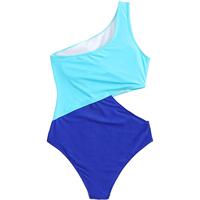 Meisjes op maat gemaakte gestreepte bikini met één schouder, cut-out, sexy zomerbadkleding, kinderwinddichte plus size polyester spandex hot