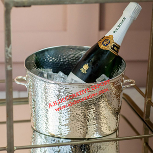 Luxury Ice Bucket with Leather Handle & Champagne Hammered Finishes High Quality Beverage Champagne Ice Bucket Tub - Product Image 6