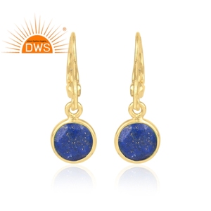 Pendientes colgantes hechos a mano de plata de ley, Pendientes chapados en oro, lapislázuli, Gema certificada, joyería de plata al por mayor - Product Image 4
