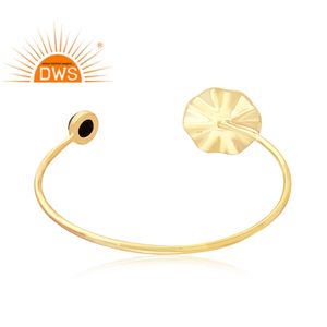 Elegant Black Onyx <b>Gemstone</b> <b>Bracelet</b> Wholesale Wavy Disc Design Gold Plated 925 Silver Cuff <b>Bracelet</b> Jewelry - Product Image 3