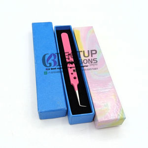 Pince à épiler pour extensions de cils en acier inoxydable antistatique durable de style circulaire avec revêtement en poudre rose de haute qualité en gros - Product Image 1
