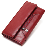 Portefeuille en cuir véritable pour femmes, pochette d'argent à fermeture éclair, porte-carte, bourse pratique de haute capacité, nouveau Style féminin