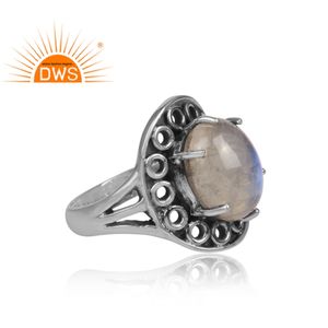 Anillo de piedras preciosas ovaladas de arcoíris Natural, joyería de plata de ley oxidada, joyería al por mayor - Product Image 3